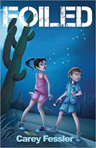 book cover of 2 children in pajamas in the dark outdoors- review of foiled by carey fessler