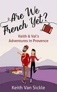 Review: Are We French Yet? Book cover cartoon character of couple posing in Frech hills