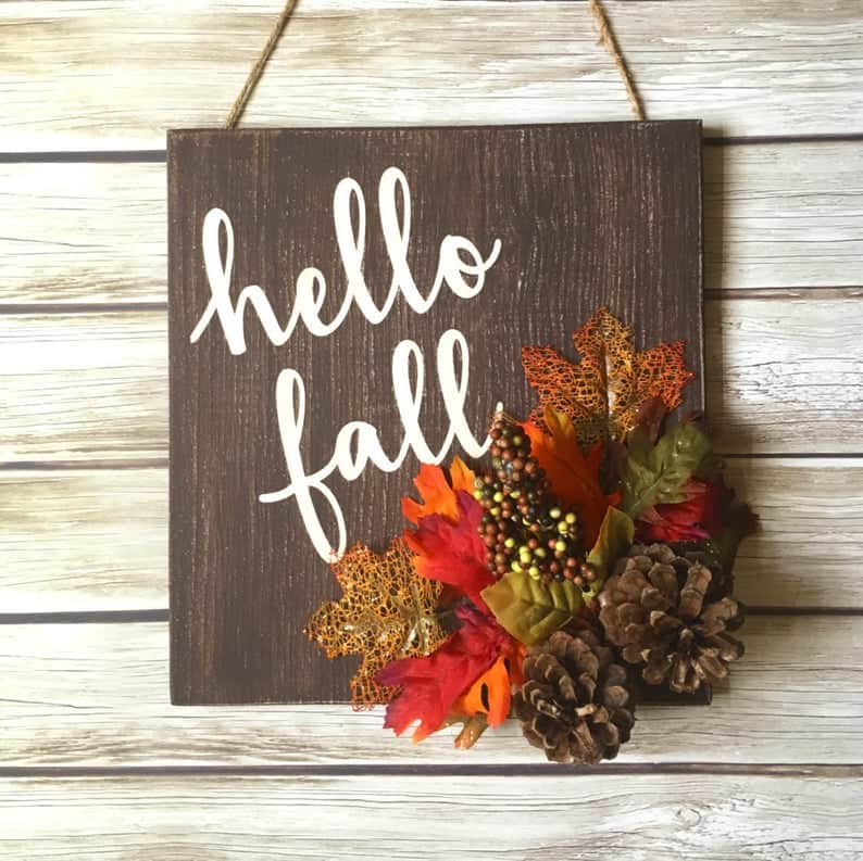 Friday Finds November 1, 2019 wooden wall hanging with fall foliage