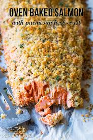 Oven Baked Salmon with Parmesan Herb Crust from A Spicy Perspective. #salmon #HerbCrust #Dinner #QuickSalmonRecipe