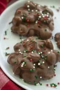 December 20, 2019, Friday Finds Crockpot Candy chocolate candy with peanuts & red/green sprinkles
