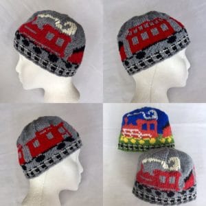 December 20, 2019, Friday Finds Knit beanie with train cars