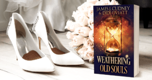 Weathering Old Souls by James J Cudney and Didi Oviatt book cover image with white shoes