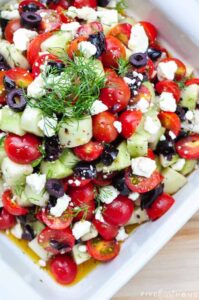 Tomato-Cucumber-Salad-with-Olives-Dill-Feta-Recipe-by-Five-Heart-Home image for 2021 FAntastic Friday Finds July 9