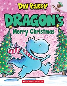 Dragon's Merry Christmas: An Acorn Book (Dragon #5) Dav Pilvey - pink cover green Xmas trees, blue dragon