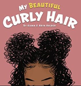 My Beautiful Curly Hair book cover image , pink with little girl with curly ponytails