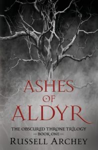 Ashes of Aldyr, book cover image - gray with dead tree, title in red