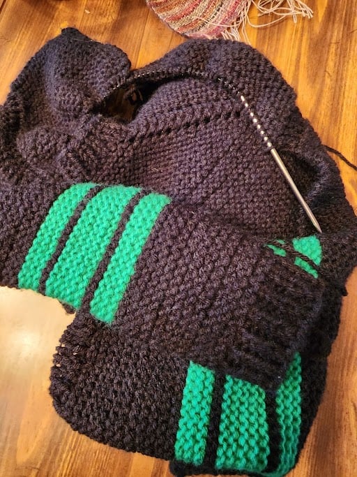 X Black & Green sweater in progress 27 January 2023