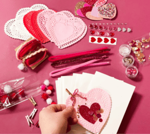 DIY Valentine Day Card Craft Kit image in pinks and red