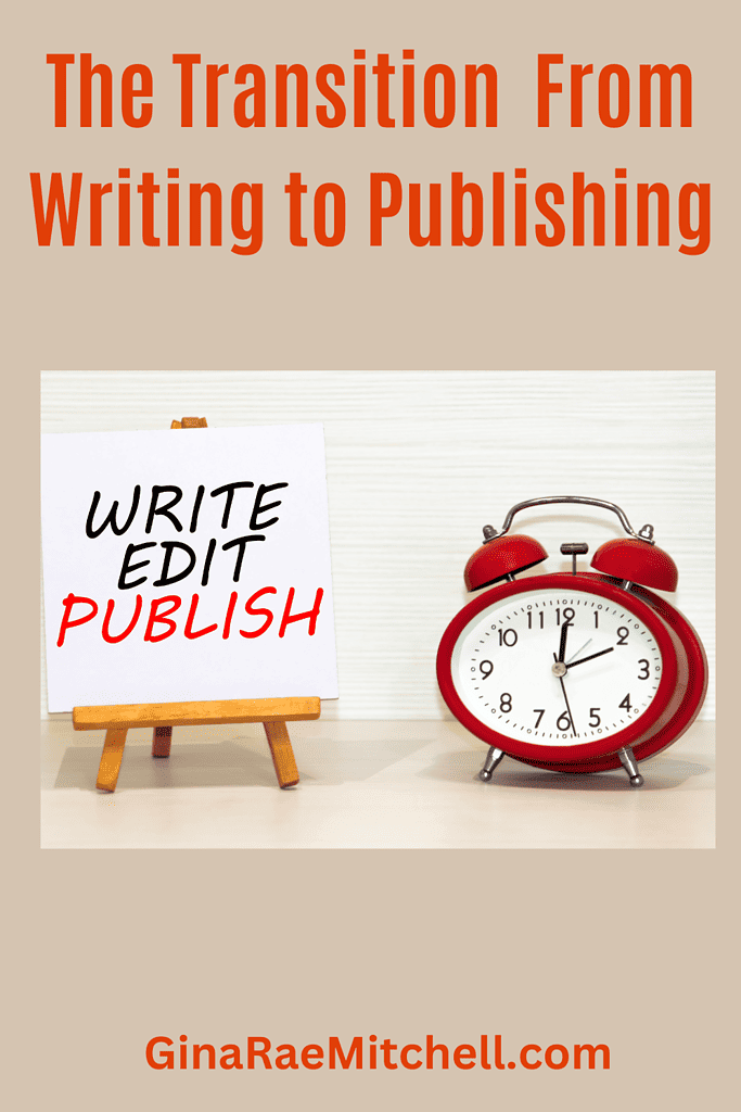 Write Edit Publish Writing to Publishing Book Cover with red alarm clock (Pinterest Pin)