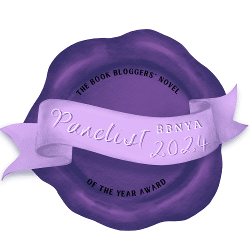 Official BBNYA banner featuring the Book Bloggers' Novel of the Year Award wax seal.