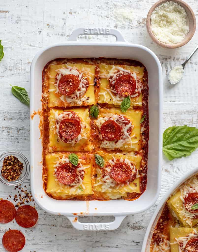 Pepperoni Pizza Lasagna Rollups from How Sweet Eats