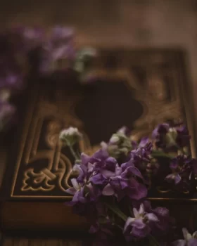 Elyse Thomson Author Logo book w purple flowers