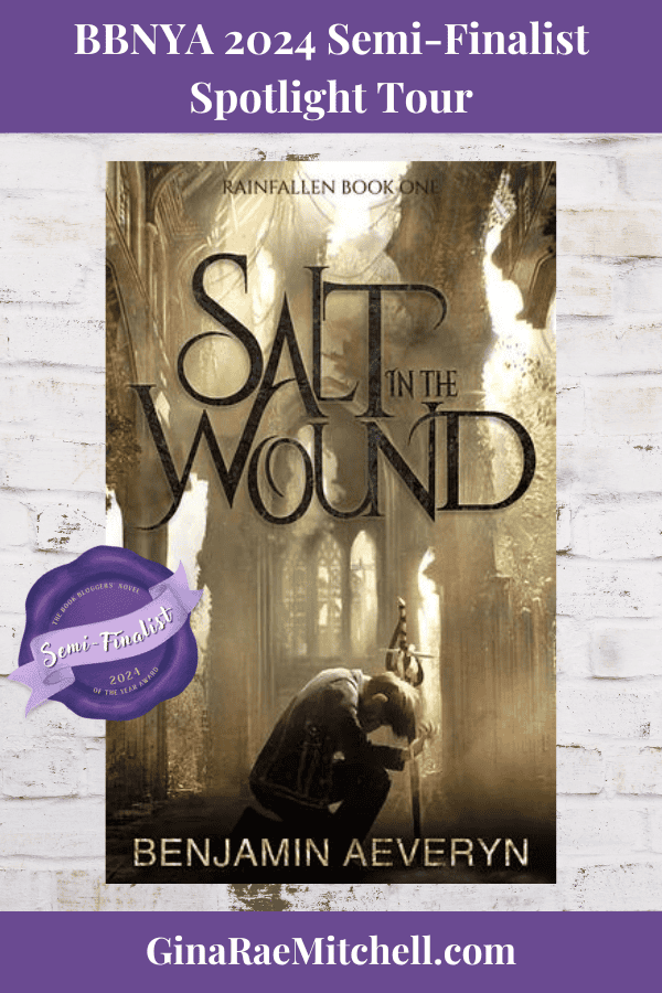 BBNYA 2024 Semi-Finalist Tour | Salt in the Wound by Benjamin Aeveryn (RainFallen #1) | #Horror #SciFi #Fantasy @BenjaWrites @benjaminaeveryn.bsky.social @BBNYA_Official @Foliosociety @The_WriteReads 7 Salt in the Wound Pin Salt in the Wound book cover against white brick wall. - Benjamin Aeveryn, Horror, Science Fiction, Rainfallen series, BBNYA