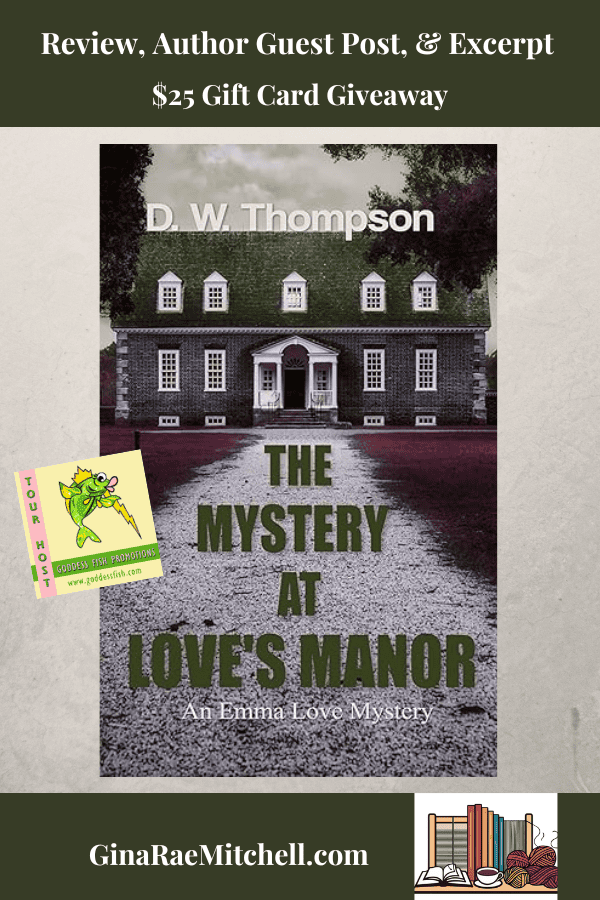 The Mystery at Love's Manor PIN Book Cover, Goddess Fish logo, Ginaraemitchell logo