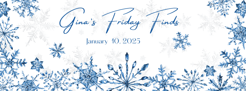 Friday Finds January 10, 2025 Banner Silver & blue snowflakes dated Blog Graphic banner. #Books #Crafts #Recipes #IndieAuthors