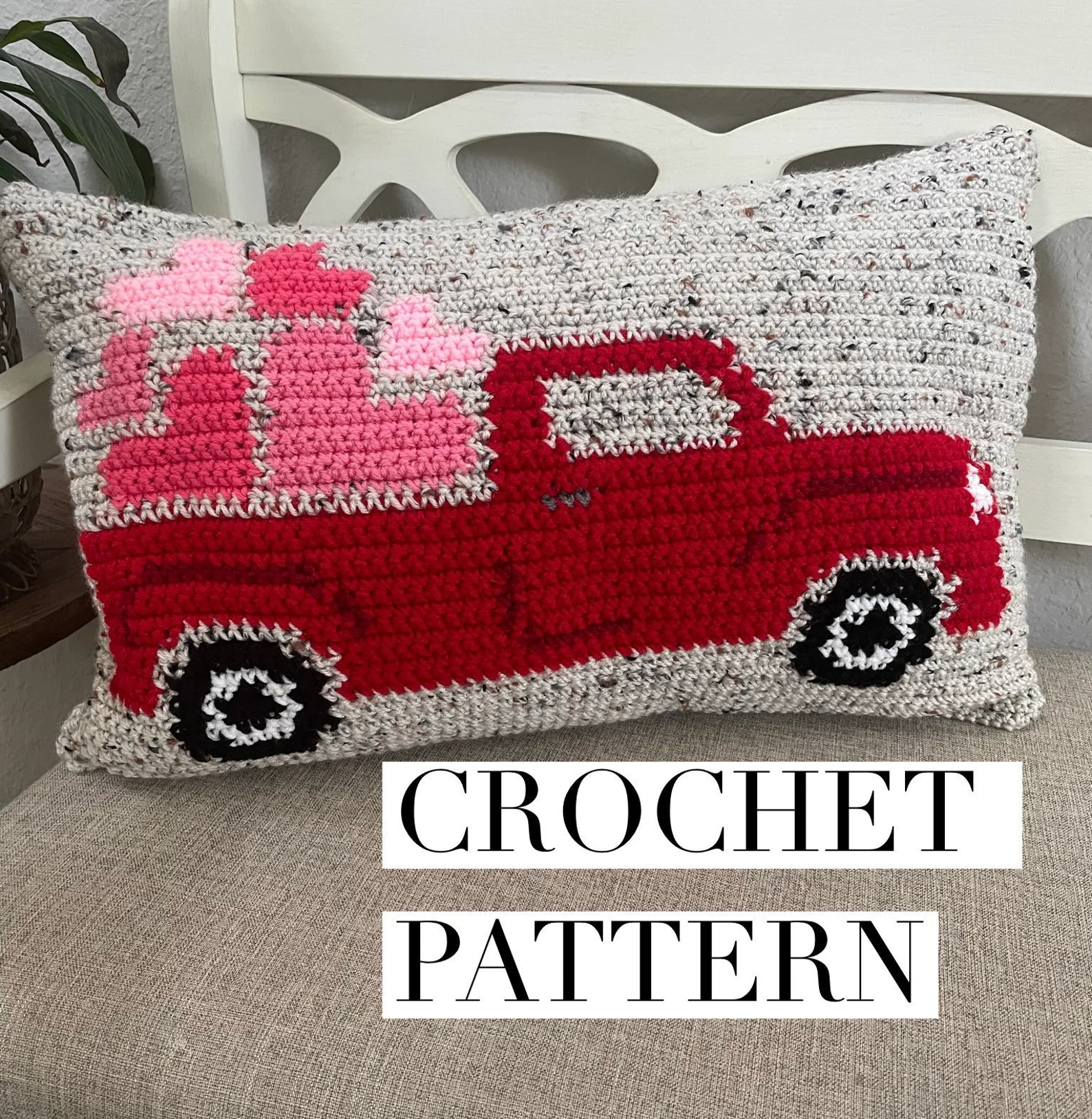 Red Truck full of hearts pillow kit, crochet FF 01-03-2025