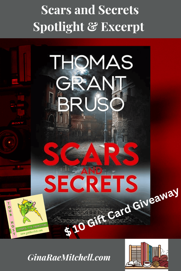 Scars and Secrets PIN size blog graphic red & gray background with book cover