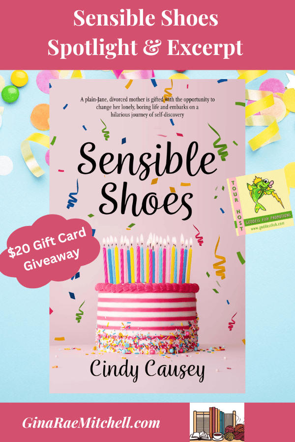 Sensible Shoes PIN Pale Pink Book Cover with confetti & cake blog graphic, women's Fiction by Cindy Causey