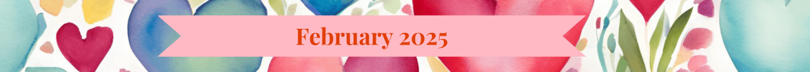 February 7, 2025 Friday Finds Banner - Blog Graphic GinaRaeMitchell.com multi-colored Hearts with a pink heart in the center, Books, Recipes, Crafts