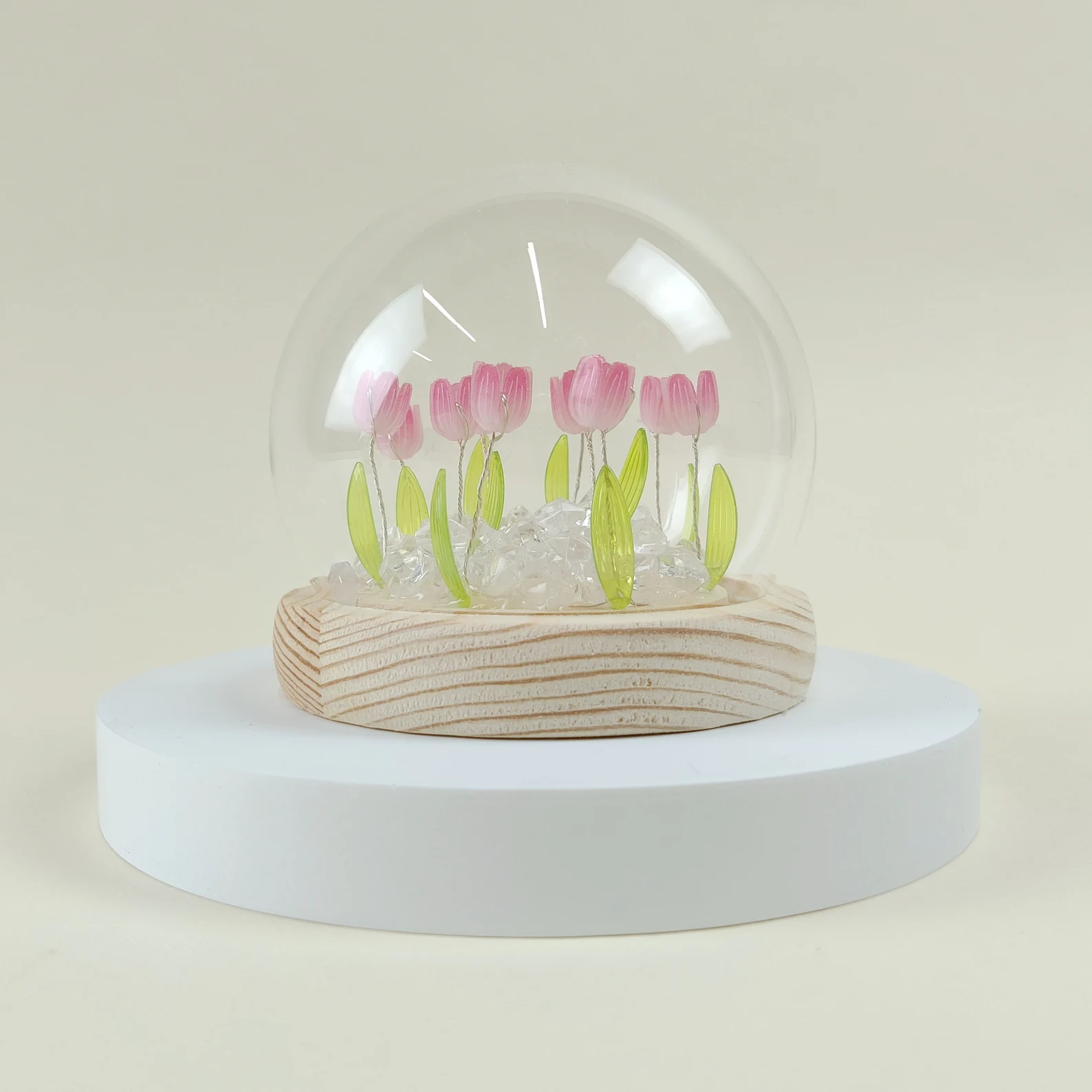 pink led tulip kit under glass