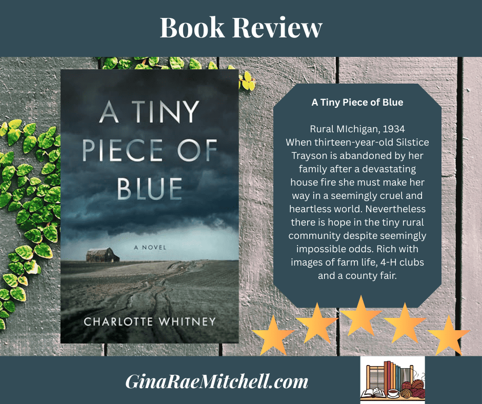 Blog banner for A Tiny Piece of Blue by Charlotte Whitney, historical fiction set in the Great Depression.