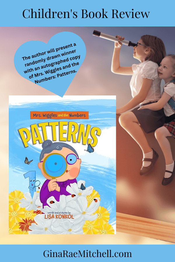 Mrs Wiggles and the Numbers Patterns by Lisa Konkol PIN Girls flying thru the clouds on a book, with the bookcover and giveaway announcement