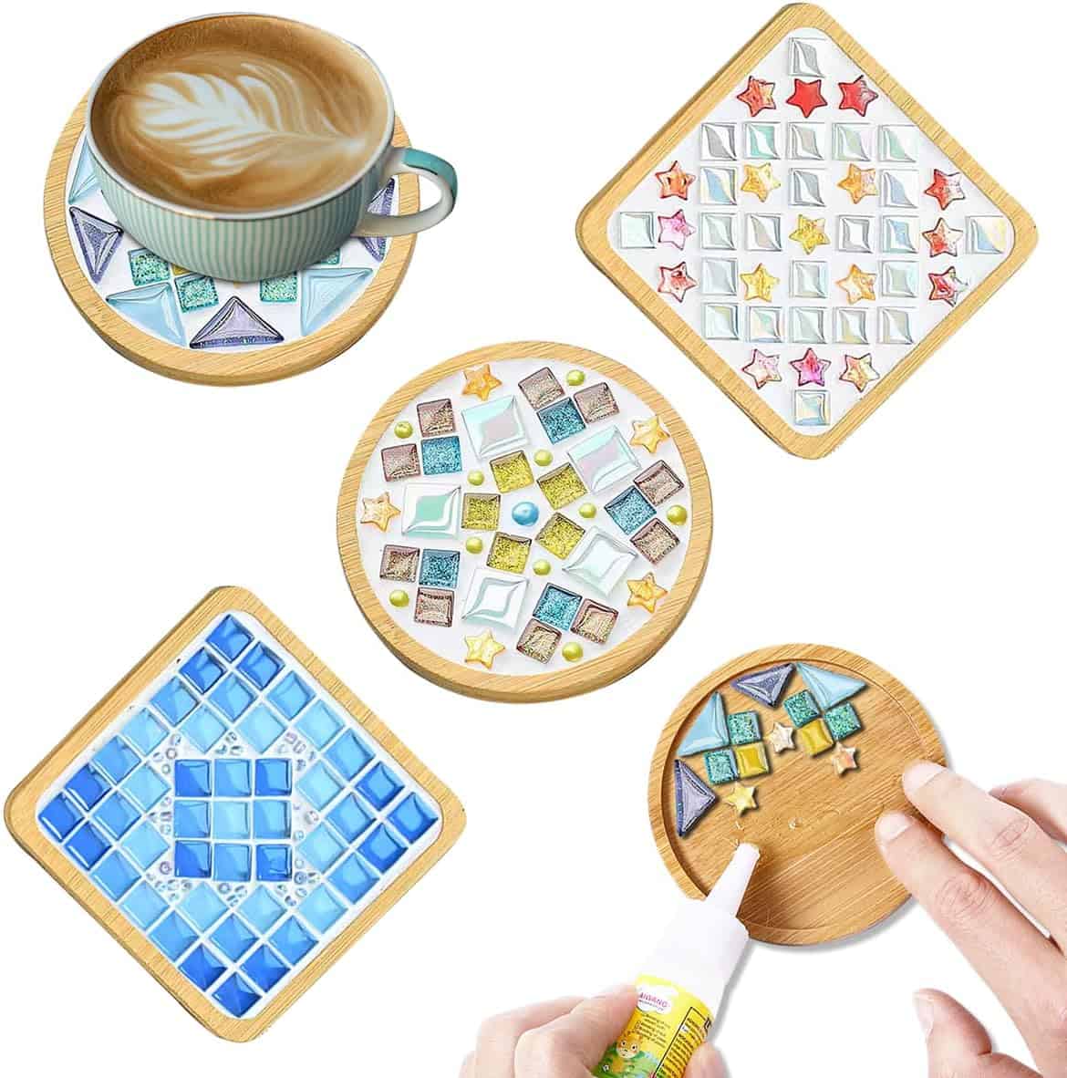 DIY Glass Mosaic Tiles Kit Wooden coasters to create beautiful glass tile designs AZ aff