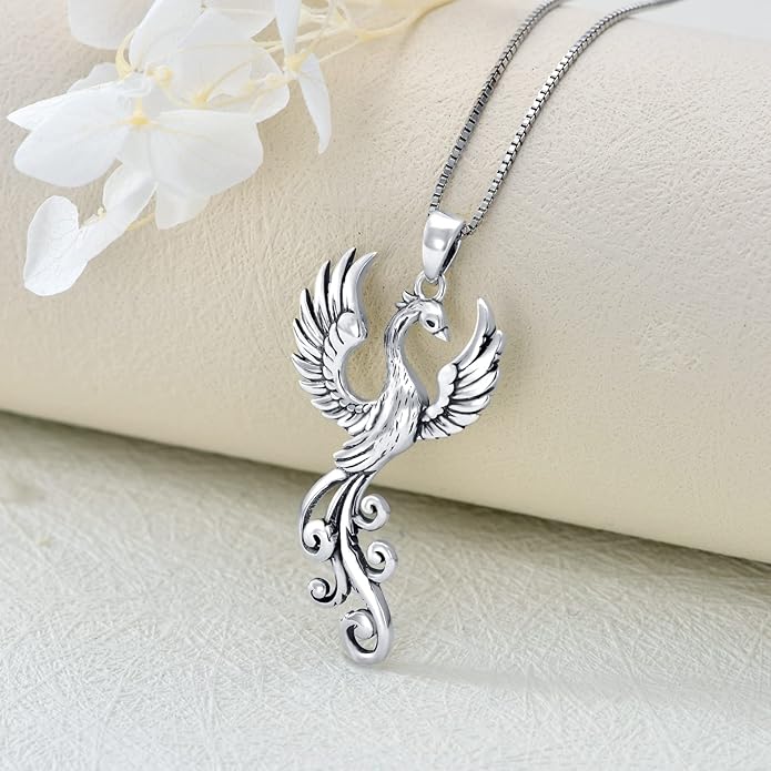 YAFEINI Rising Phoenix Necklace 925 Sterling Silver Bird Pendant Phoenix Jewelry for Women