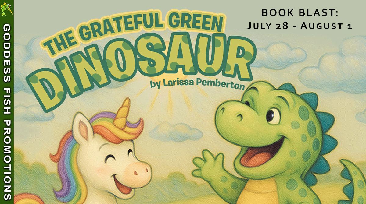 Goddess Fish Long Tour banner listing The Grateful Green Dinosaur by Larissa Pemberton & tour dates