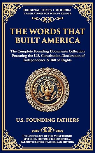 Words that Built America BOOKCOVER U.S. Founding Fathers AUTHOR. cover is an elegant blue + gold