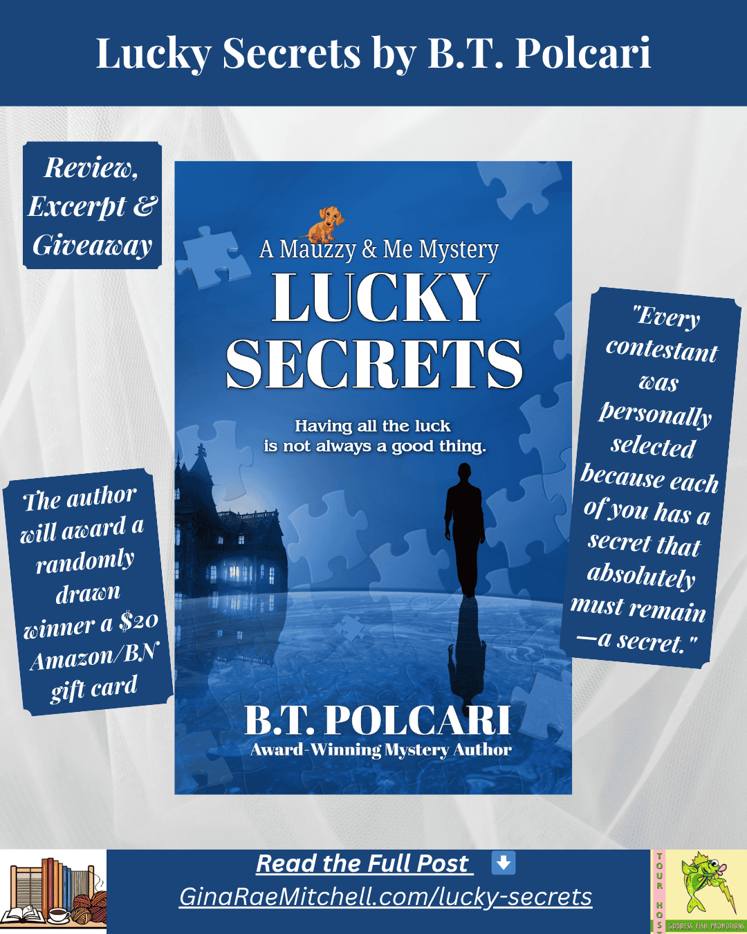 Instagram post for “Lucky Secrets,” featuring book cover and tour highlights 