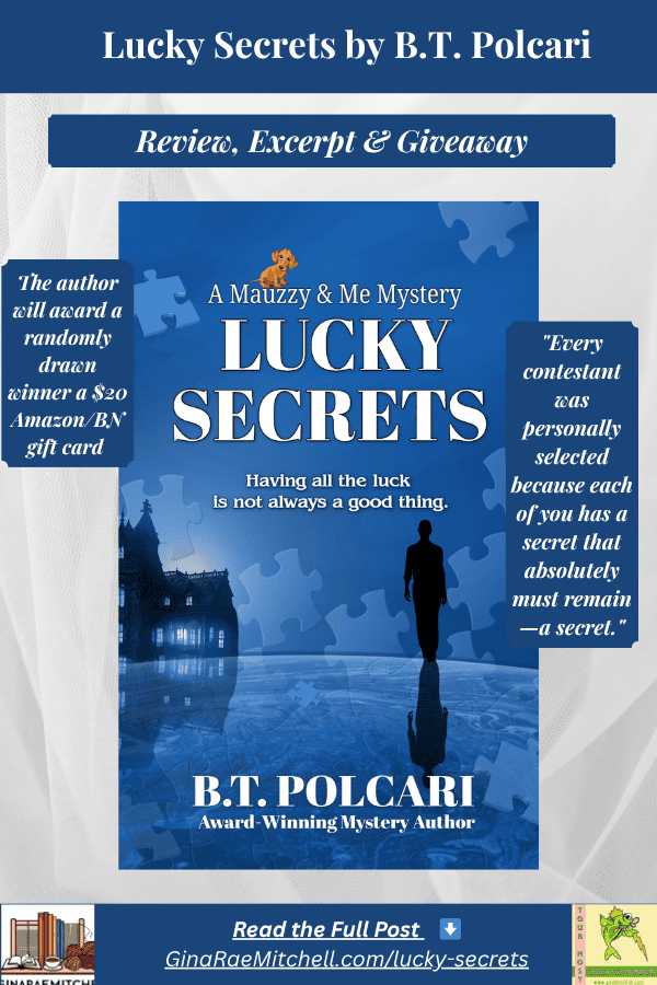 Pinterest graphic for “Lucky Secrets” by B.T. Polcari with quote: “Every contestant was personally selected…”