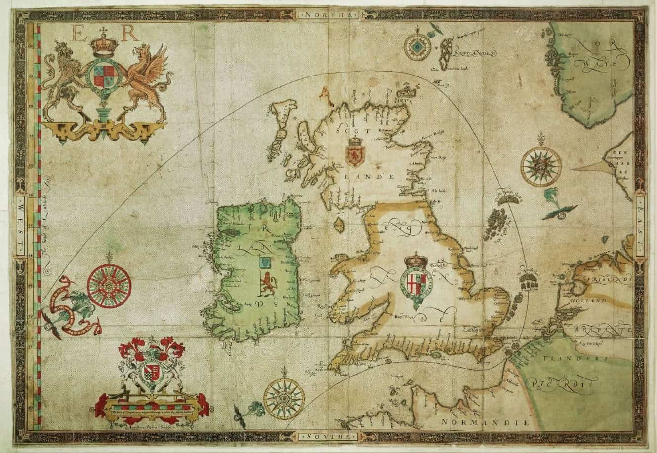 "Map of the Spanish Armada’s 1588 route from Spain through the English Channel and around Scotland." 