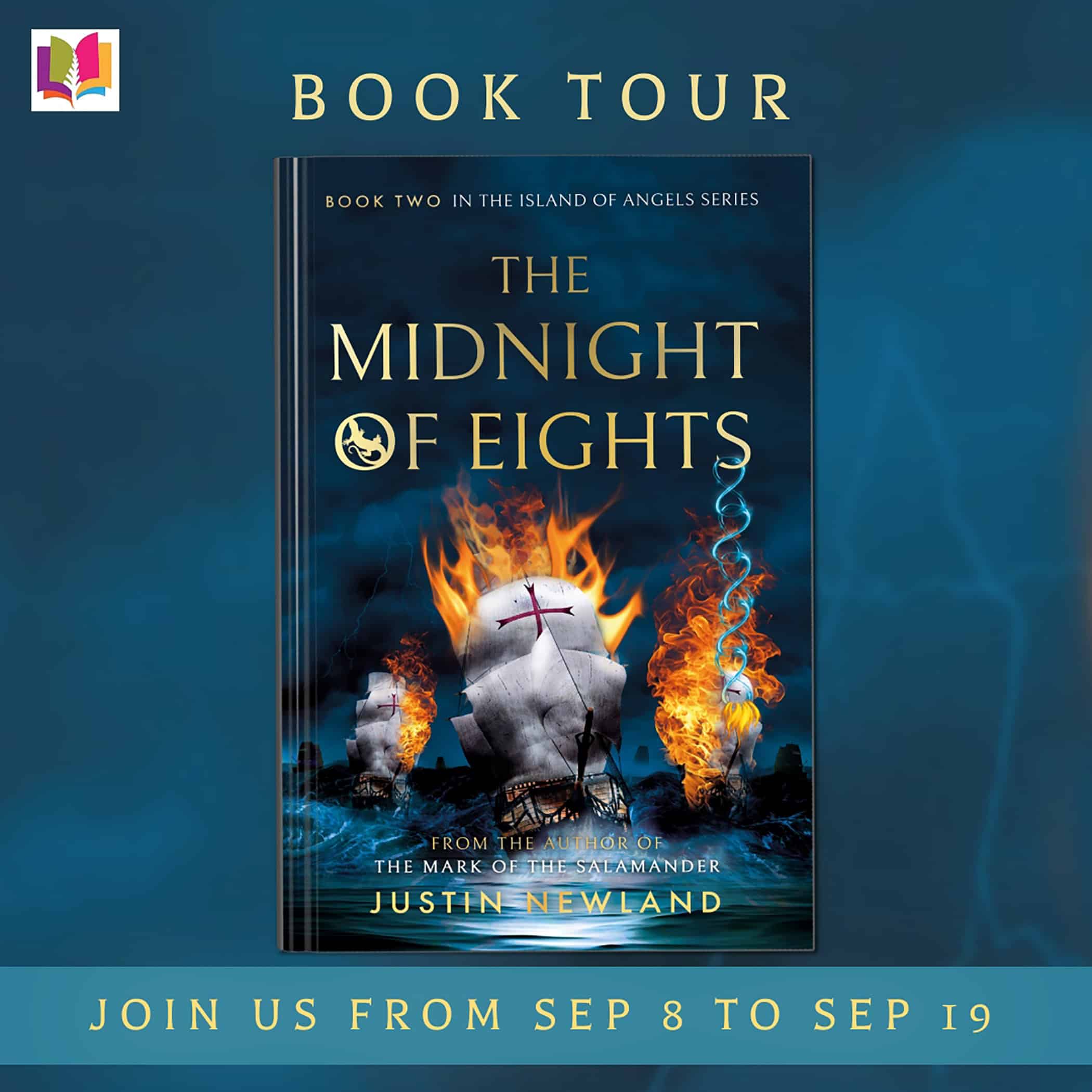 “Square iRead Book Tour banner for The Midnight of Eights, featuring the fiery Armada book cover and text announcing the tour dates September 8–19, 2025.”