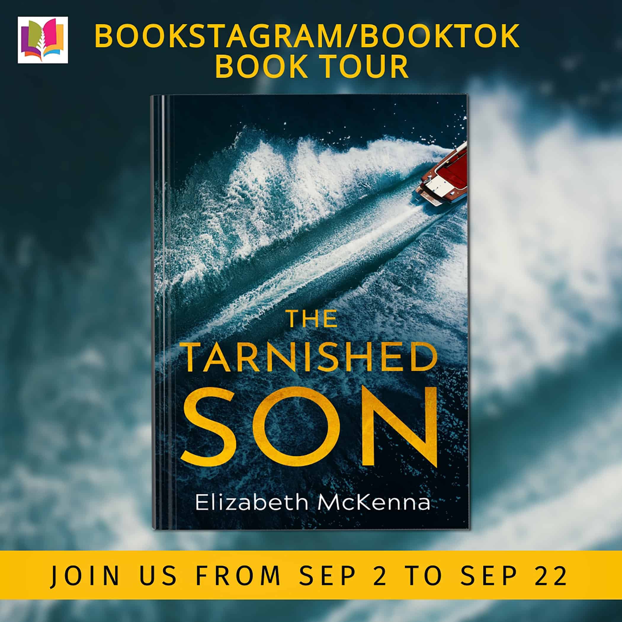 "iRead Book Tours banner for The Tarnished Son by Elizabeth McKenna. Tour dates September 2–22, 2025."