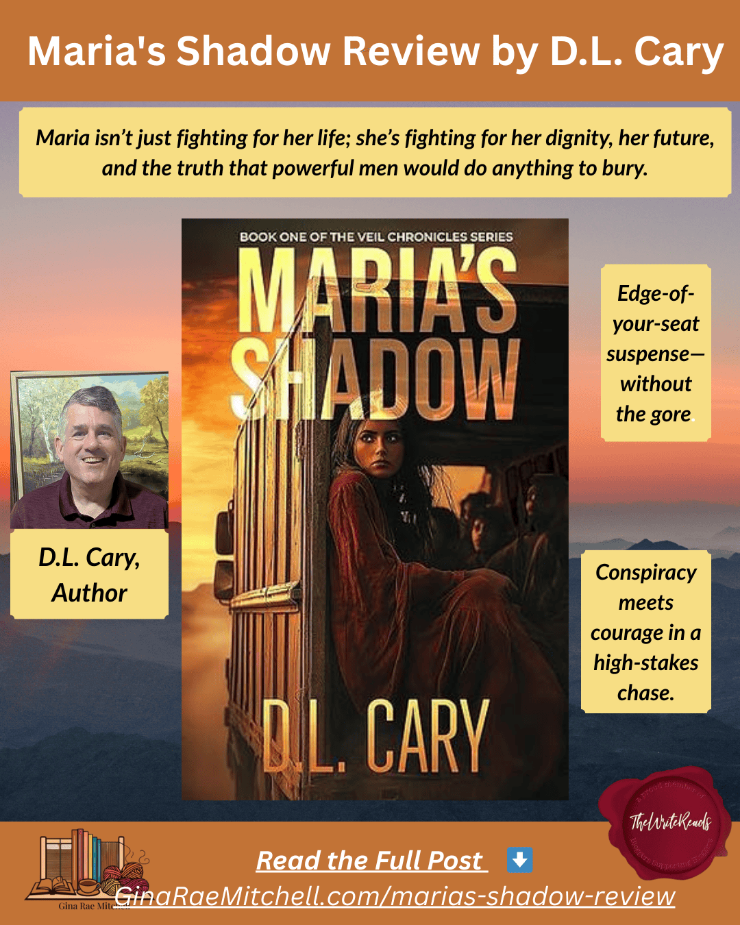 Instagram banner for Maria’s Shadow by D.L. Cary, part of The Write Reads Ultimate Blog tour on Gina Rae Mitchell
