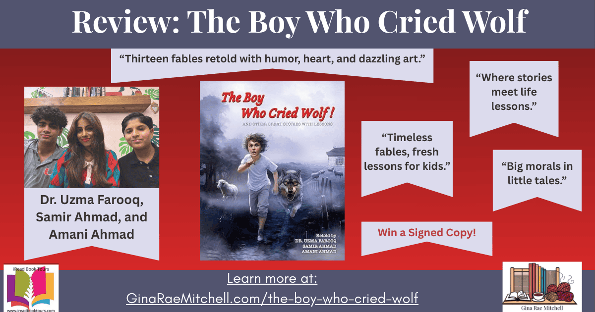 Review: The Boy Who Cried Wolf (and Other Great Stories with Lessons) by Dr. Uzma Farooq 2 “Wide banner promoting review of The Boy Who Cried Wolf (and Other Great Stories with Lessons) by Dr. Uzma Farooq. Includes book cover centered with pull quotes, author photo, and call to action: Win a Signed Copy. Designed for blog header or social sharing.”