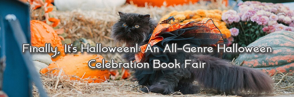 All Genre Halloween StoryOrigin Banner with a black cat + pumpkins