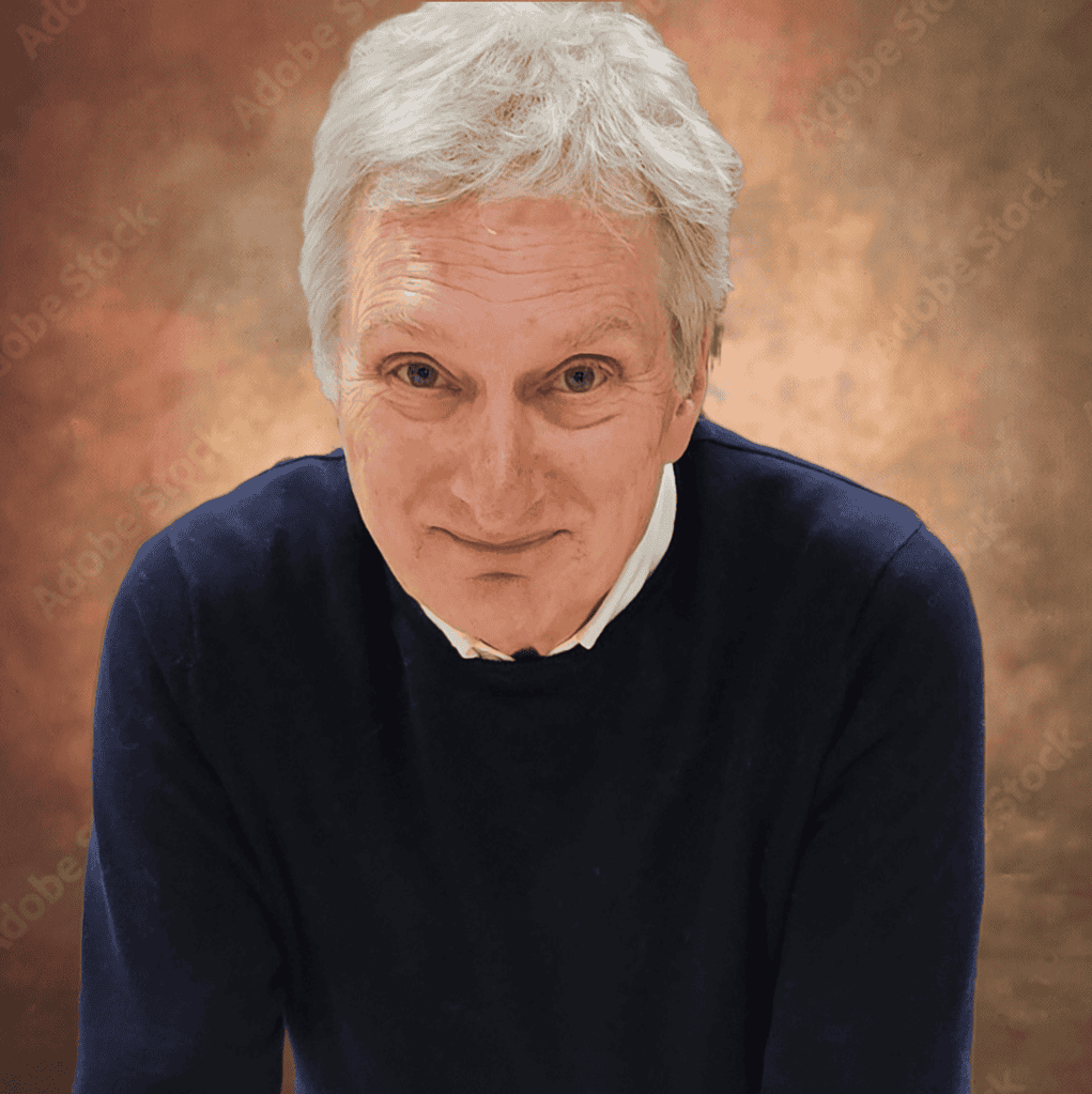 Author photo of Dave Tabler. He is wearing a navy blue sweater and smiling warmly against a softly lit brown and gold background. Used for author bio and promotional materials for Delaware at Christmas.