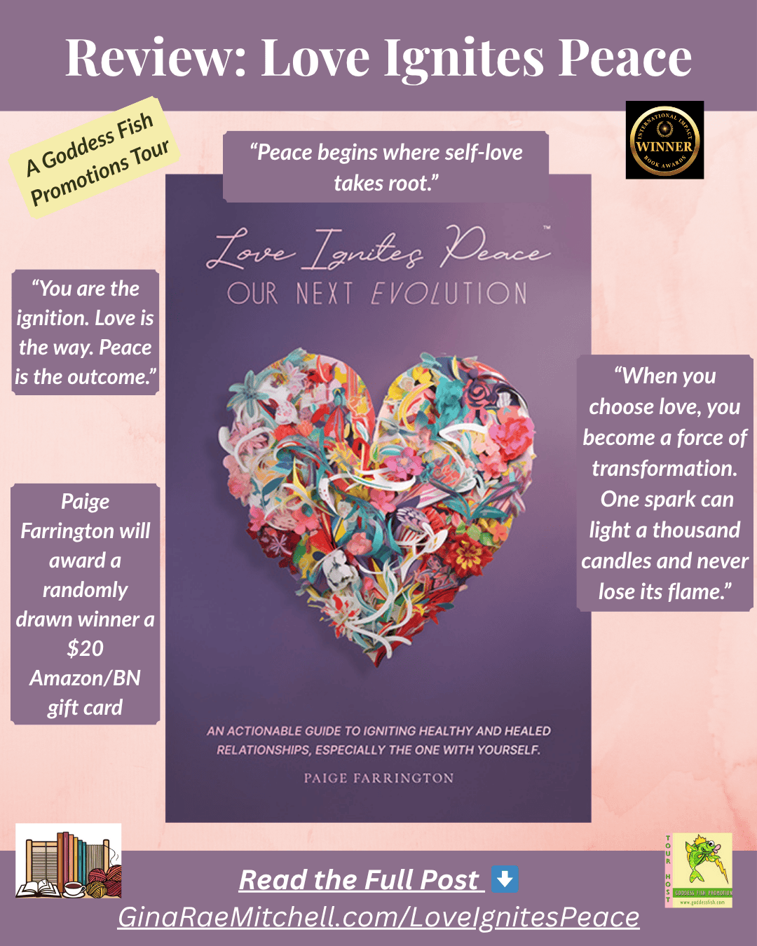 Fun Fall Friday Finds – 10 October 2025 | Indie Authors, Giveaways, Recipes & Crafts 30 Instagram graphic for Love Ignites Peace by Paige Farrington featuring a colorful heart made of flowers and the quote