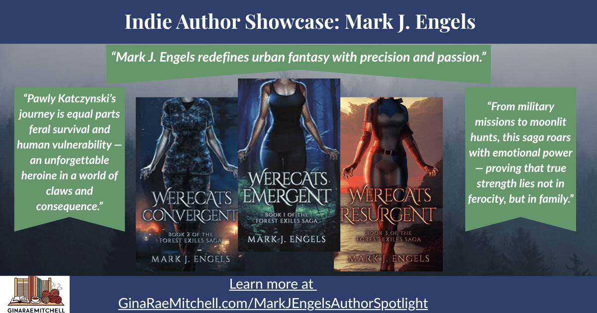 Wide rectangular banner showing the three Forest Exiles Saga book covers centered against a misty forest background with quote 