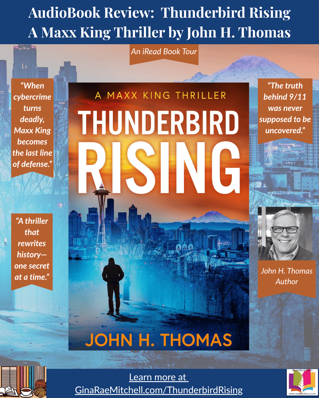 🪶 Friday Finds – 24 October 2025 | Indie Author E. Denise Billups, Bonsai Craft, & Fall Harvest Soup 25 Instagram graphic promoting Thunderbird Rising: A Maxx King Thriller by John H. Thomas. Features a striking view of Seattle's skyline at sunset with the Space Needle and Mount Rainier in the distance. Includes pull quotes: