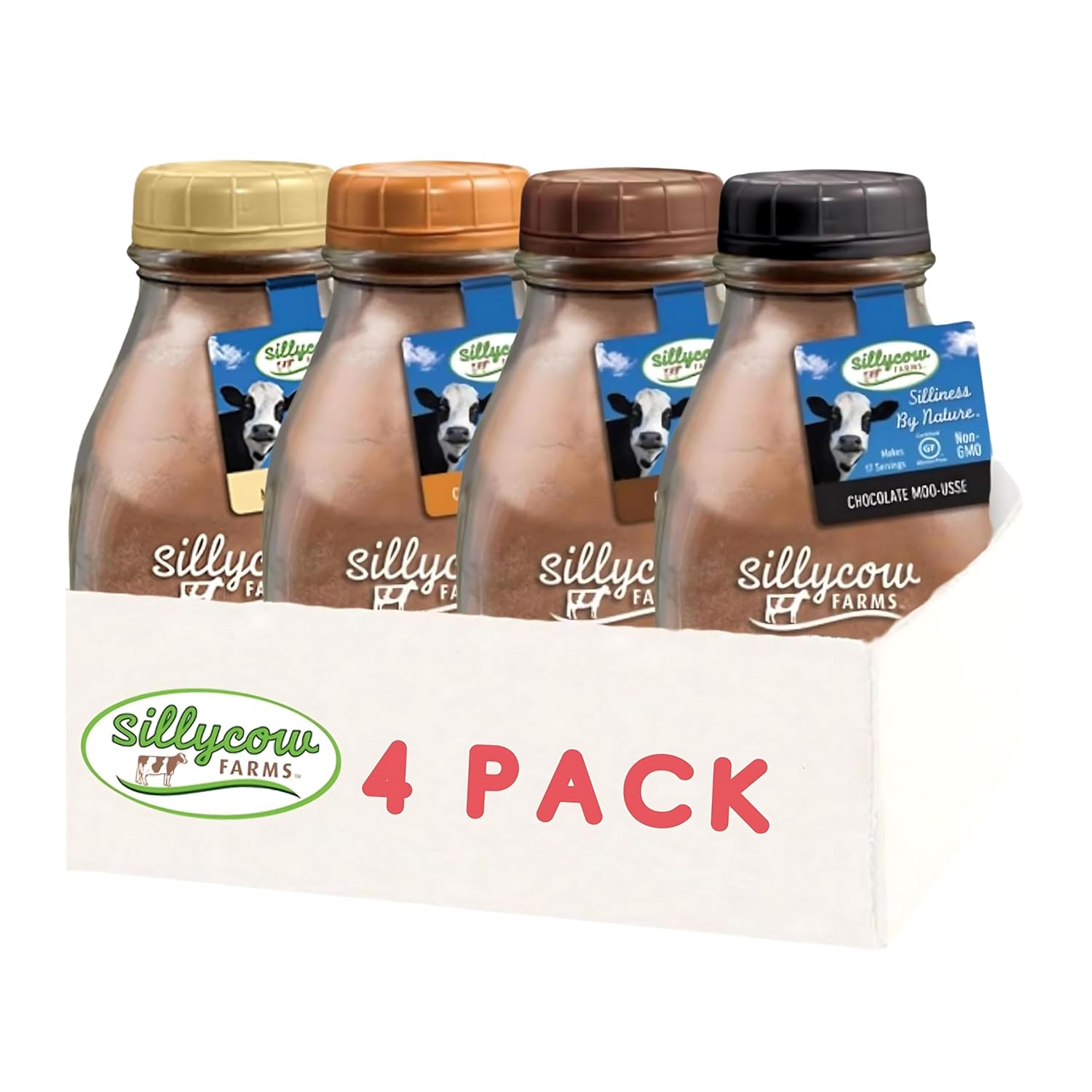 January 9, 2026 Friday Finds 8 Four re-usable glass bottles of Sillycow Farms hot cocoa mix variety pack