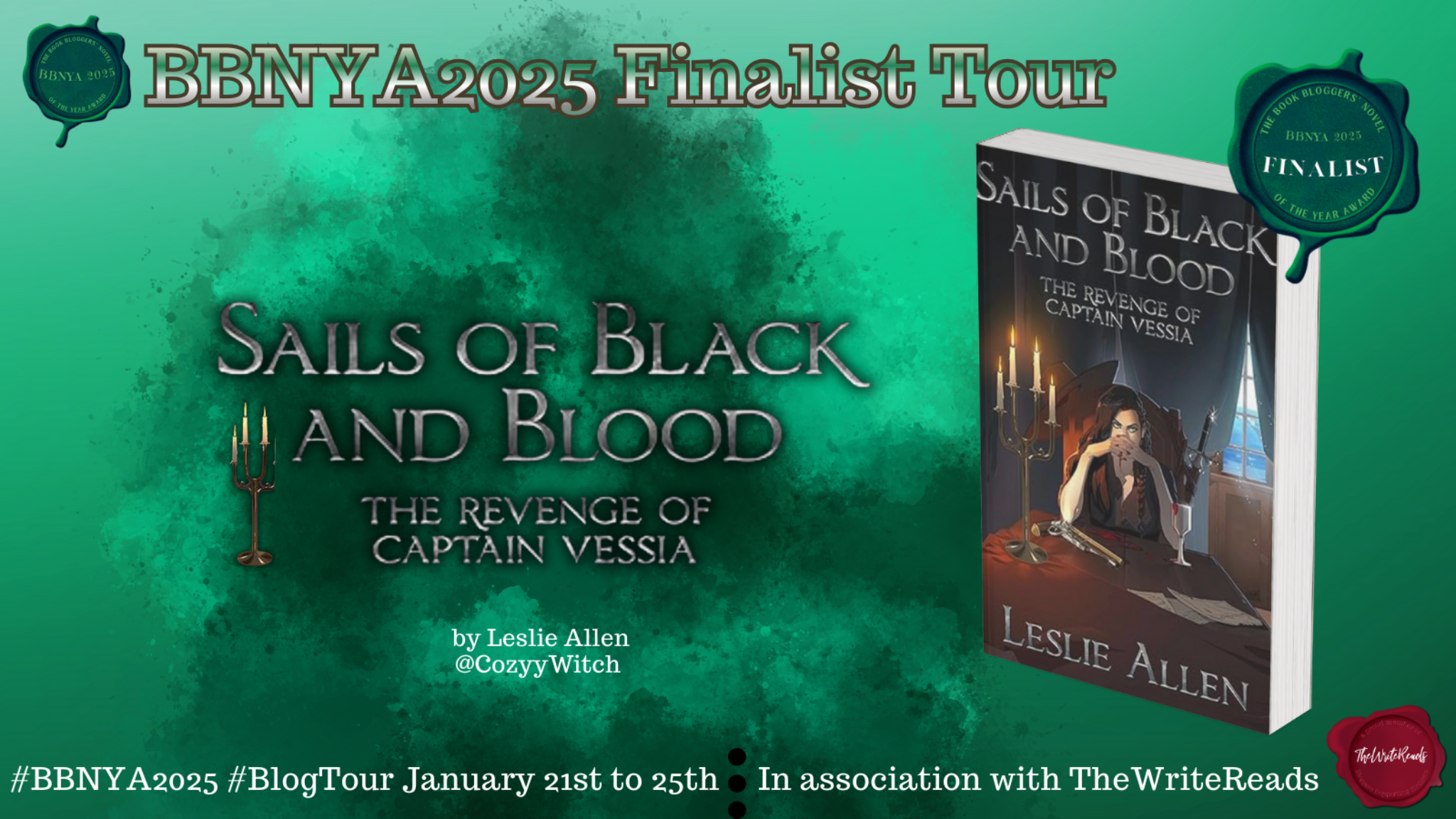 BBNYA 2025 finalist spotlight banner for The Revenge of Captain Vessia by Leslie Allen, featuring the book cover and BBNYA finalist badge.