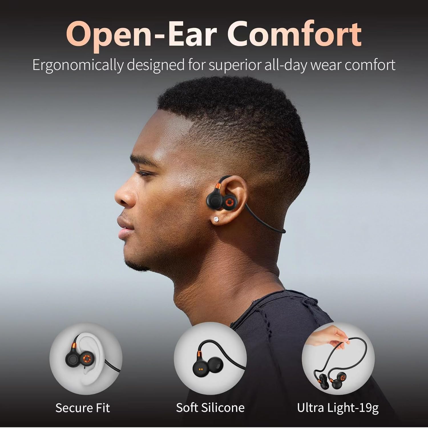 Open-ear wireless air conduction headphones designed for listening while staying aware of surroundings.