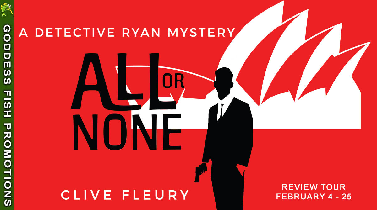 Goddess Fish Promotions review tour banner for All or None by Clive Fleury, featuring the red-and-black book cover artwork with the text Review Tour February 4-25 and Goddess Fish Promotions branding.