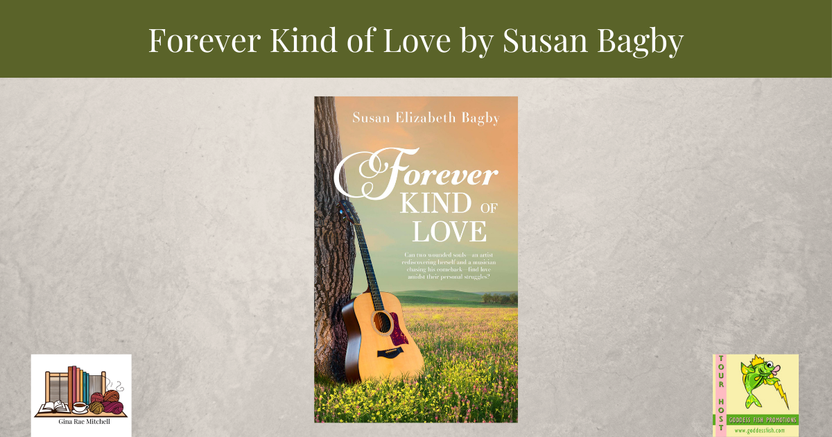 Wide blog banner for Forever Kind of Love by Susan Bagby, featuring the book cover centered on a neutral textured background with a green title bar and Goddess Fish Promotions tour logos.