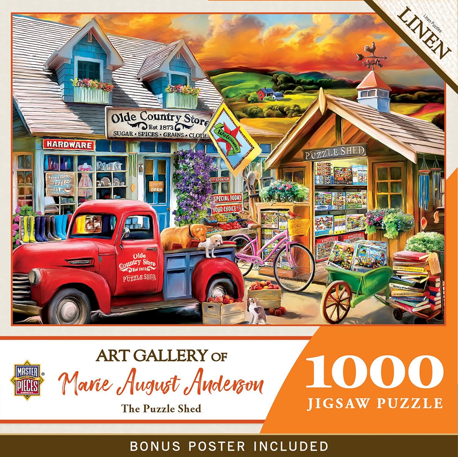 Friday Finds – February 20, 2026 | Great Reads, Creative Tips & Reader Extras 11 1000 piece Puzzle Shed jigsaw puzzle featuring a nostalgic country store scene with a red vintage truck, colorful storefronts, and warm sunset countryside artwork.