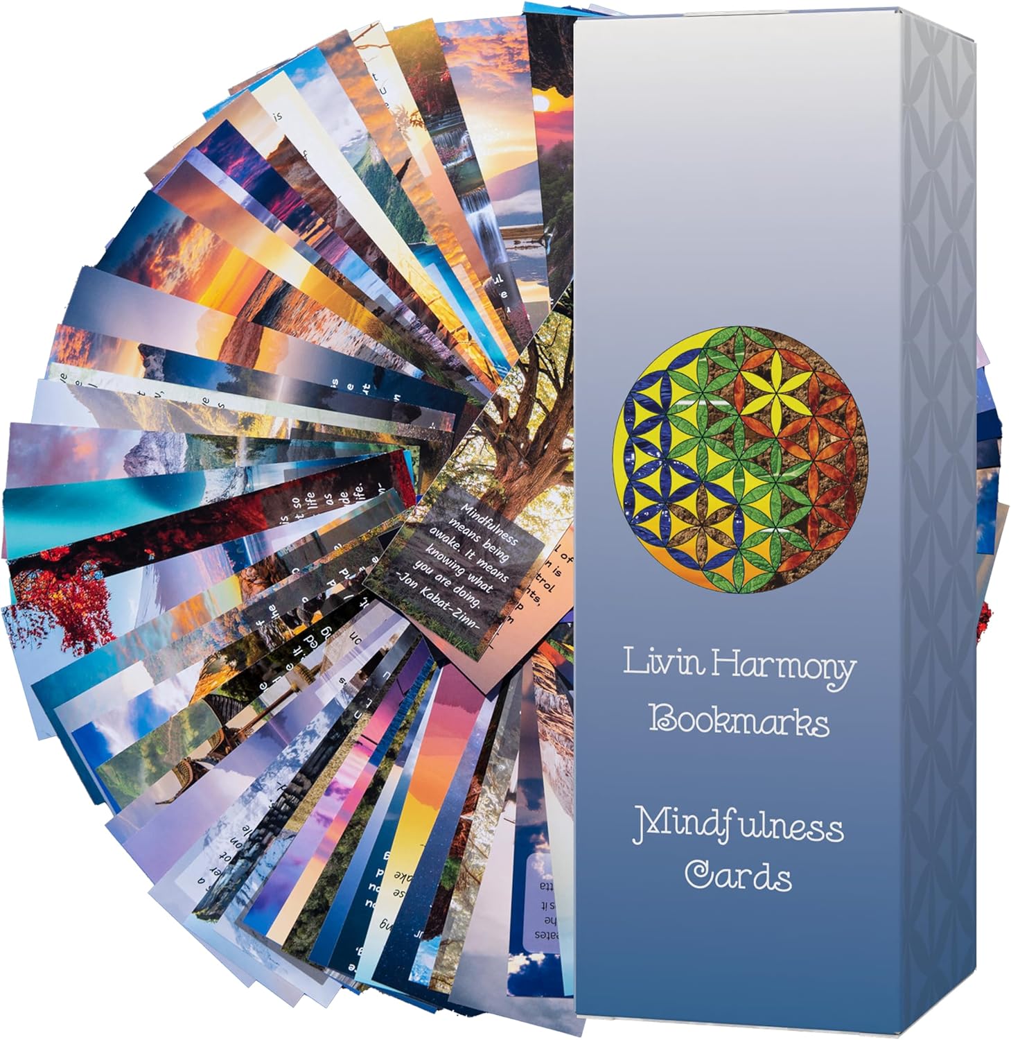 Set of 72 mindfulness quote cards that double as inspirational bookmarks